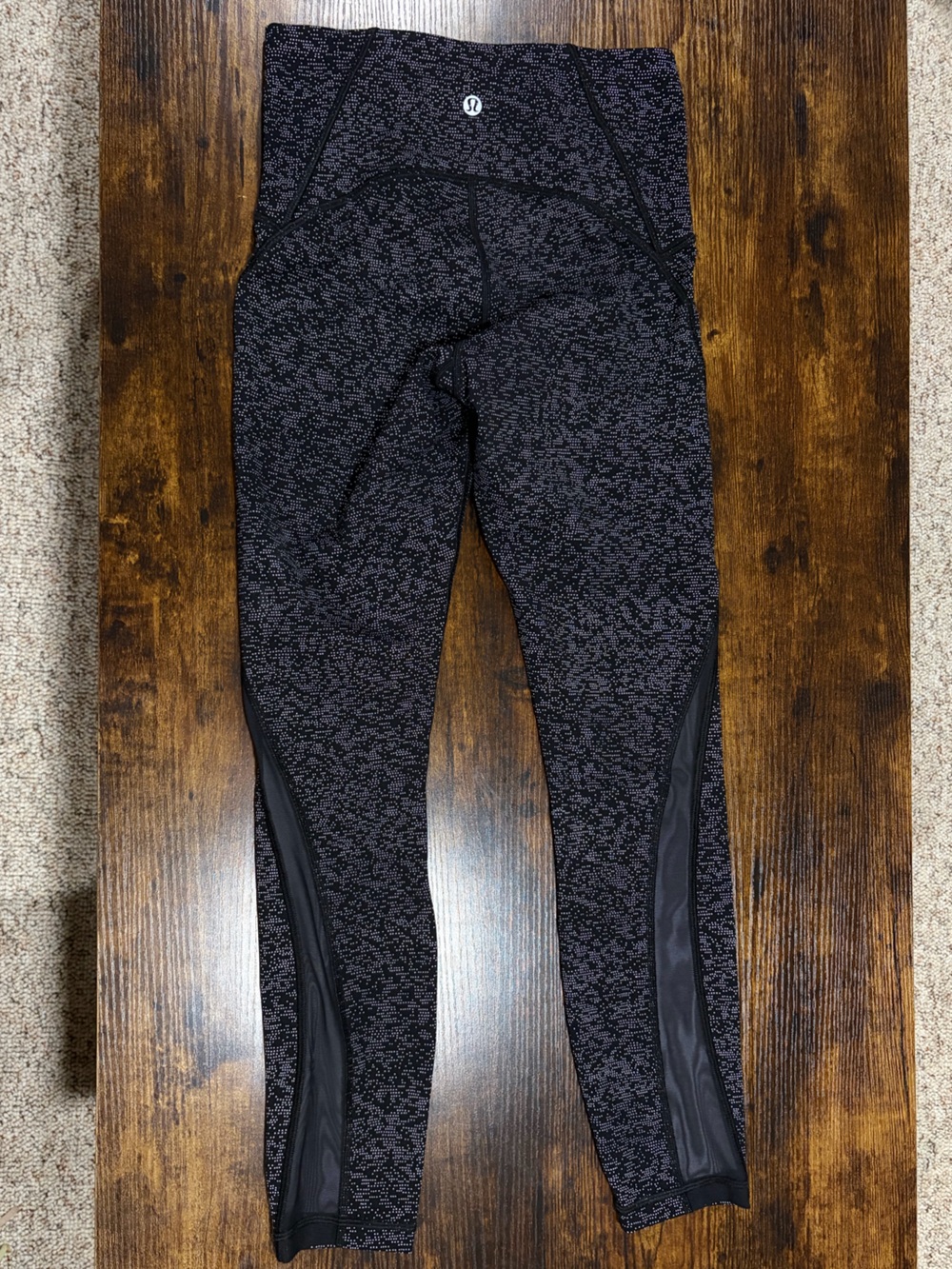 Lululemon Train Times 7/8 Leggings Size 4 Black White Dotted Mesh 25โ